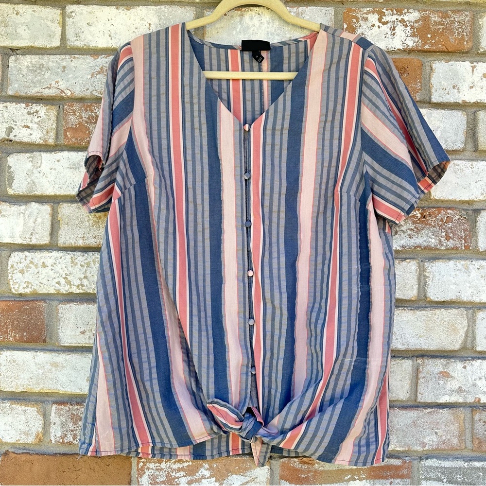 Lane Bryant Striped Tied Front Blouse